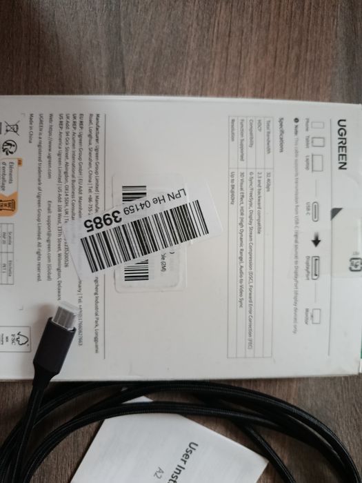 Кабель UGREEN CM556 USB-C to DisplayPort 8K 60Hz 2m Black (25158)