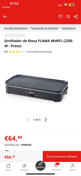 Grelhador de Mesa FLAMA 4840FL (2200 W - Preto)