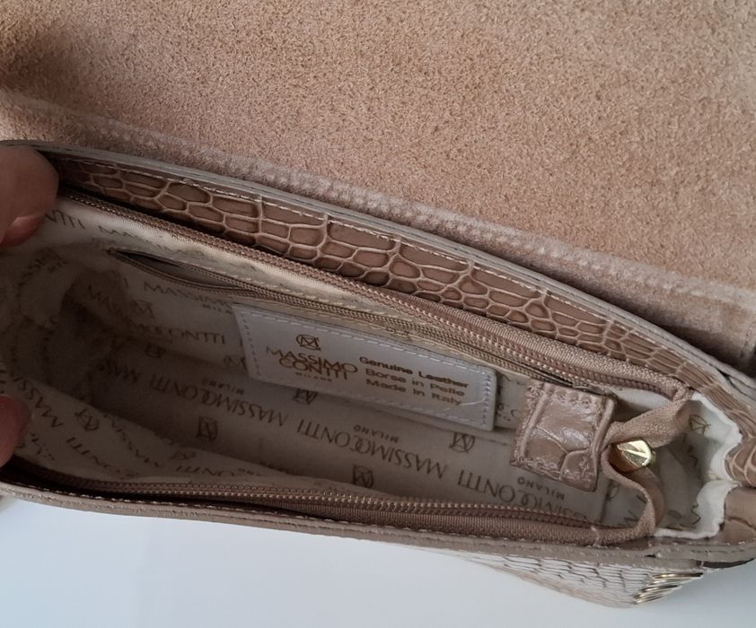 Włoska torebka skórzana wężowa beżowa dwa paski