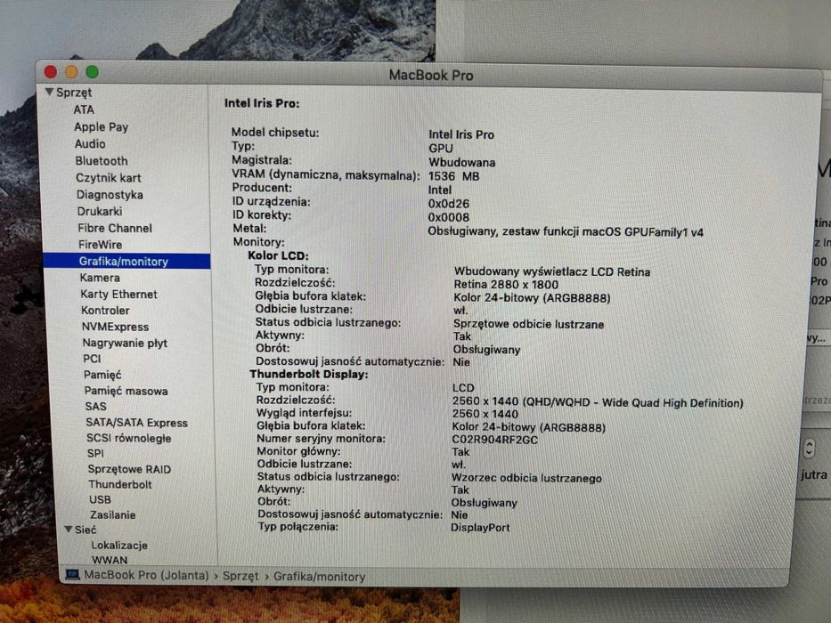 Monitor Apple Thunderbolt Display 27" 2560 x 1440 LCD QHD WQHD