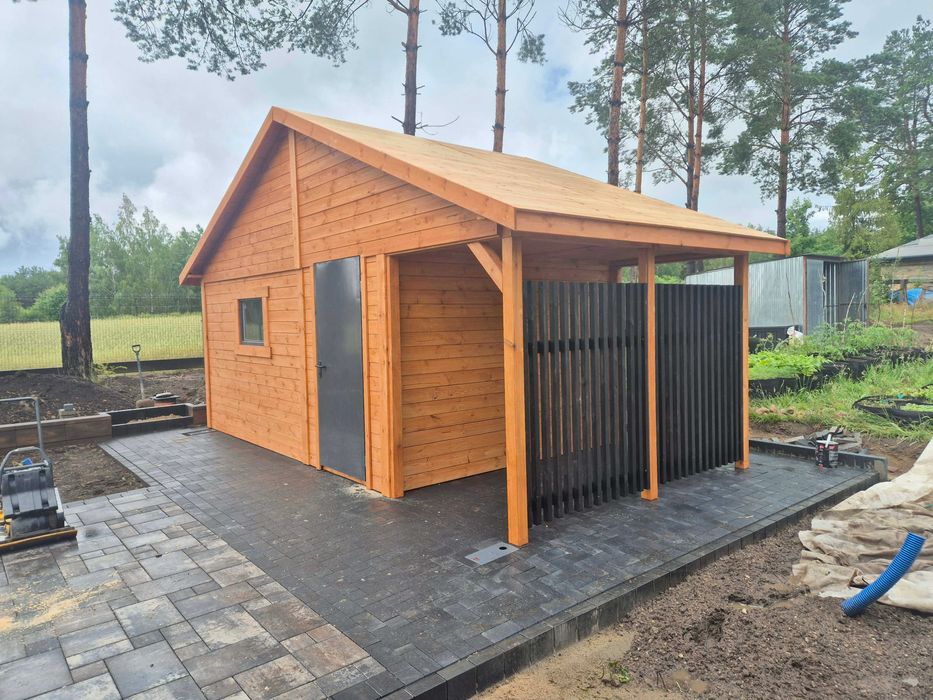 PROMOCJA -10% | Domek narzędziowy JAN IV 3x6 m z drewutnią i lamelami BLANCA NOWOŚĆ