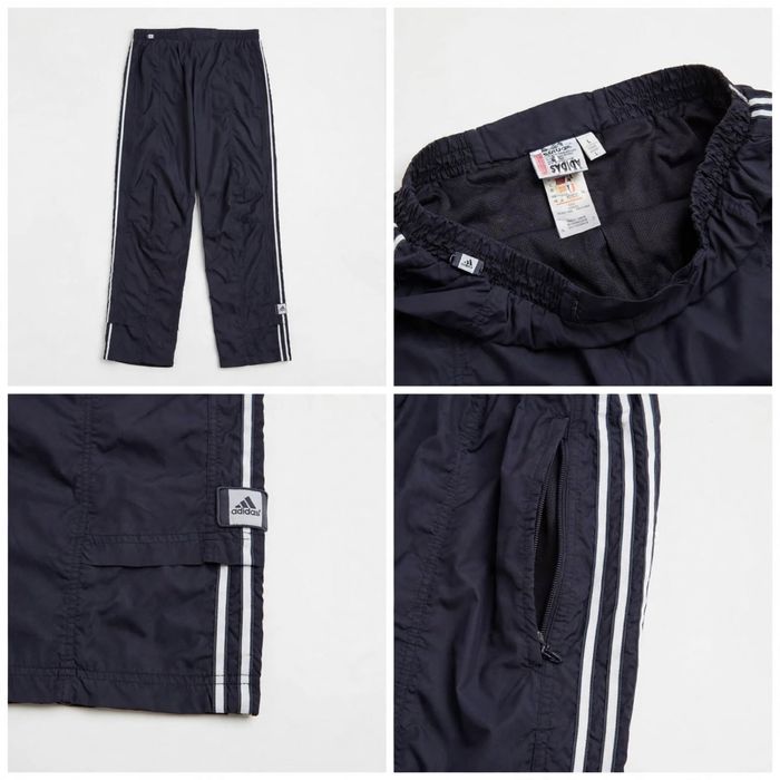 Adidas Vintage Spodnie Dresowe  Ortalion L Granatowe Biale pasy 3- stripe