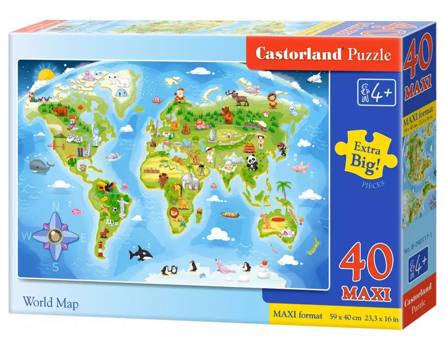 Puzzle maxi 40 elementów. Mapa świata. Nowy Produkt