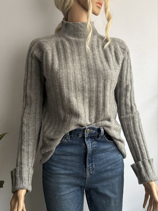 Kaszmirowy szary sweter półgolf damski 100% kaszmir szary 40 l