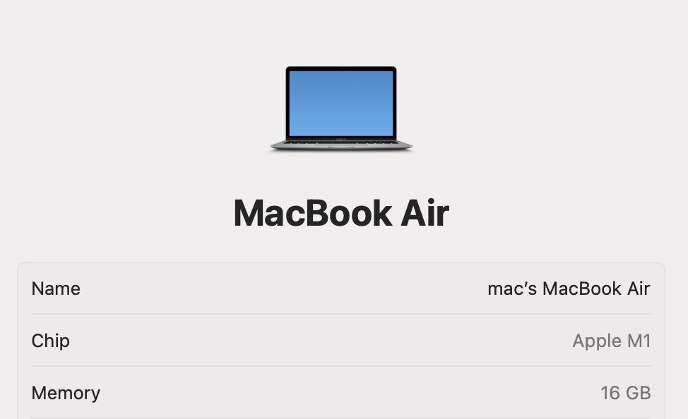 MacBook Air M1 16Gb RAM 512GB SSD