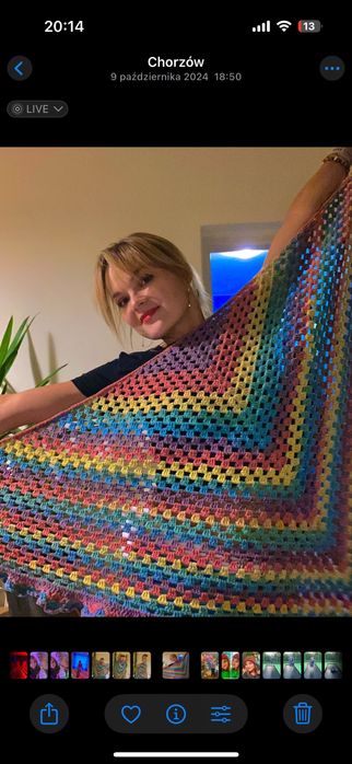 Chusta - ręcznie szydełkowana duża chusta - kolorowa, ciepła