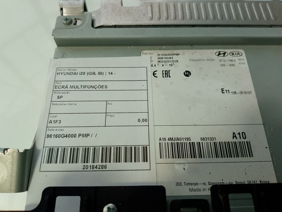 Ecrã multifunções Hyundai I20 14- / 96160G4000