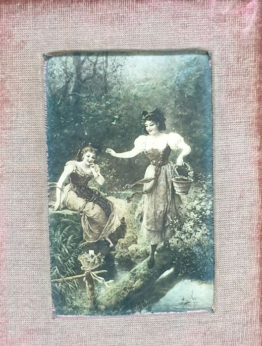 Lindo antigo Cristóleo  "2 Meninas ao pé do rio"