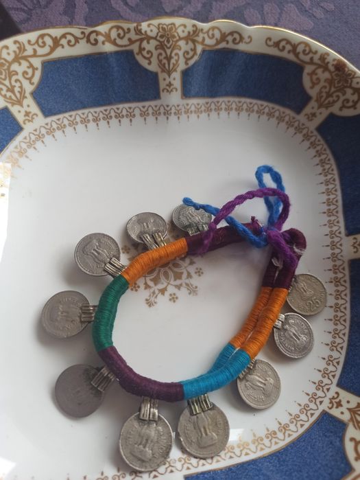 Bransoletka na kostkę z monet vintage stare monety Indie
