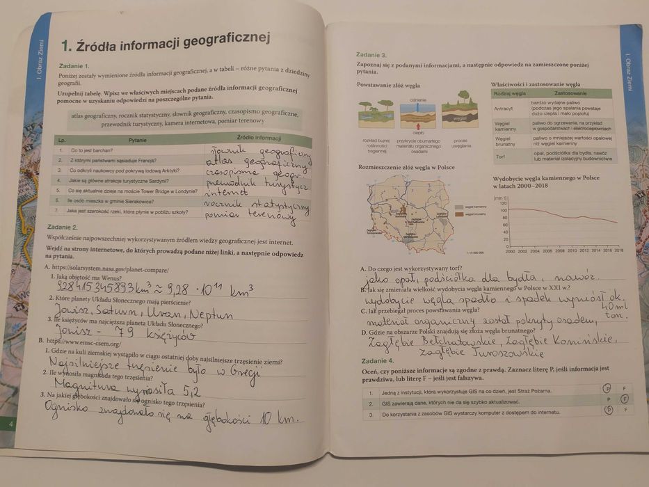 Karty pracy ucznia - ćwiczenia - Oblicza geografii 1 - wypełnione