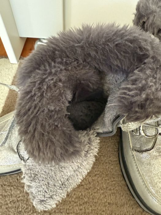 Śniegowce buty dziewczęce ocieplane srebrne r.33