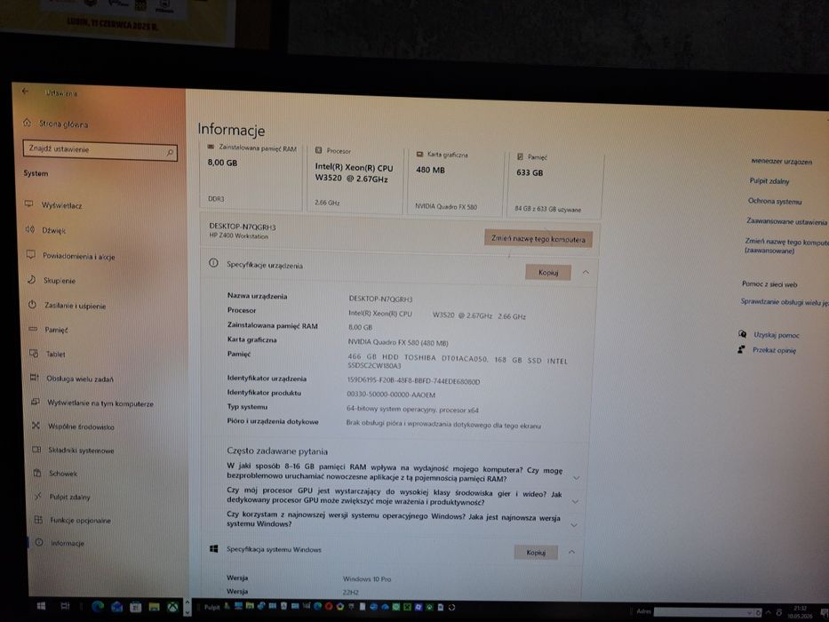 komputer gemingowy zestaw plus parametry na zdjęciu