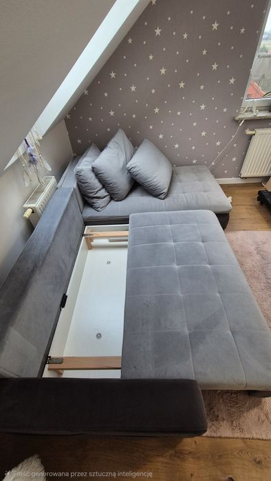 Narożnik rozkładany 2,5m×1,7 m z pojemnikiem na pościel- szary