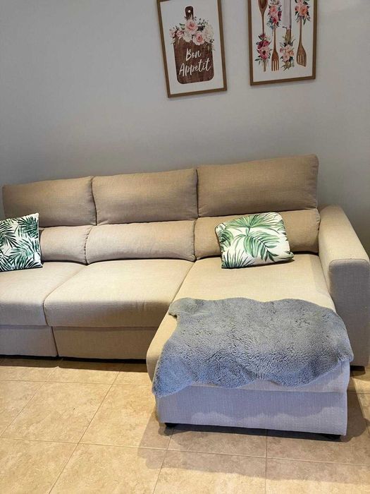 Sofa chase longue cama encosto rebativel alomfadas c garantia 270 cm