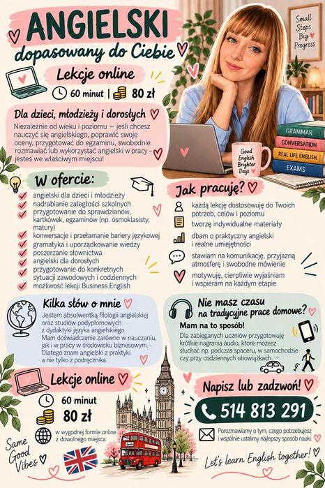 Korepetycje język angielski 80 zl/60 minut