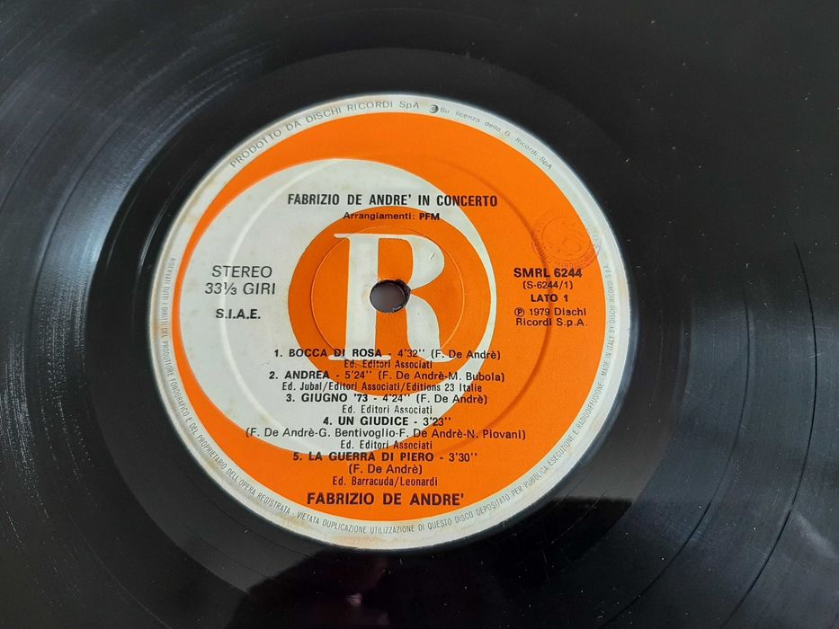 Fabrizio De André - In Concerto - Arrangiamenti PFM - Itália - Vinil LP