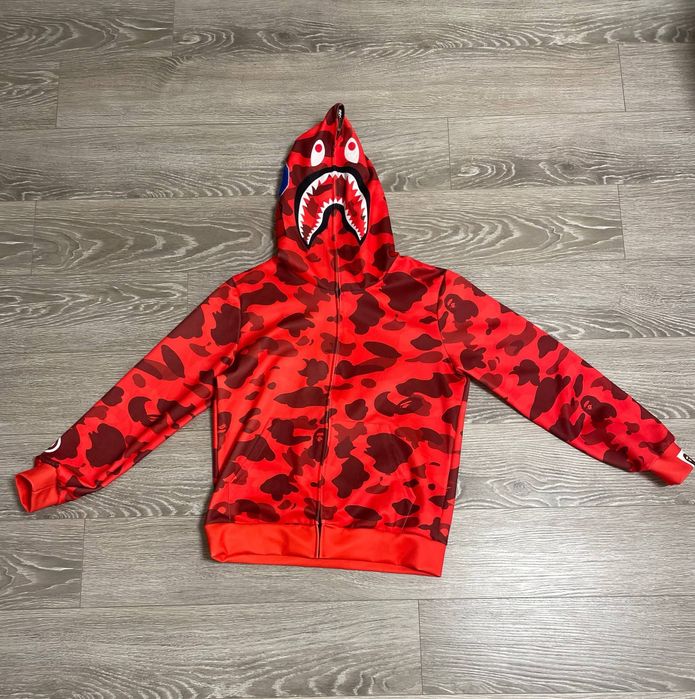 BAPE Red Camo Shark Full Zip Hoodie