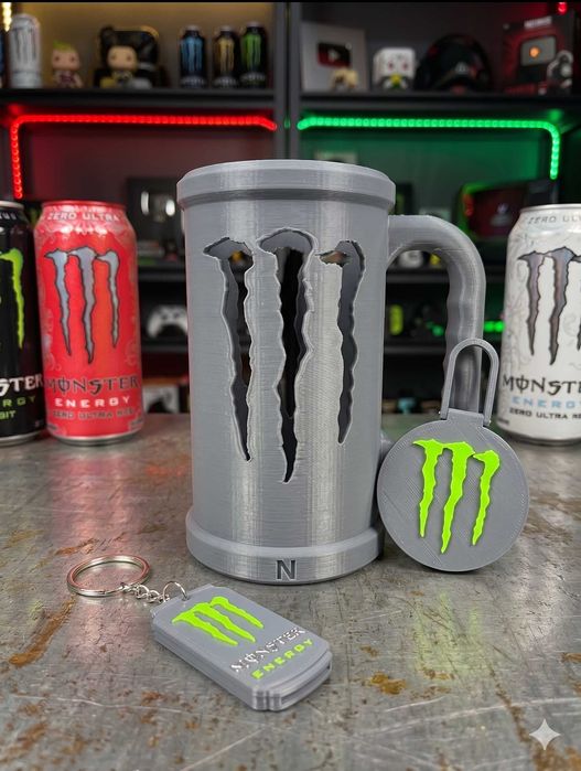 Kit Gamer Monster Energy - Caneca 3D + Porta-chaves