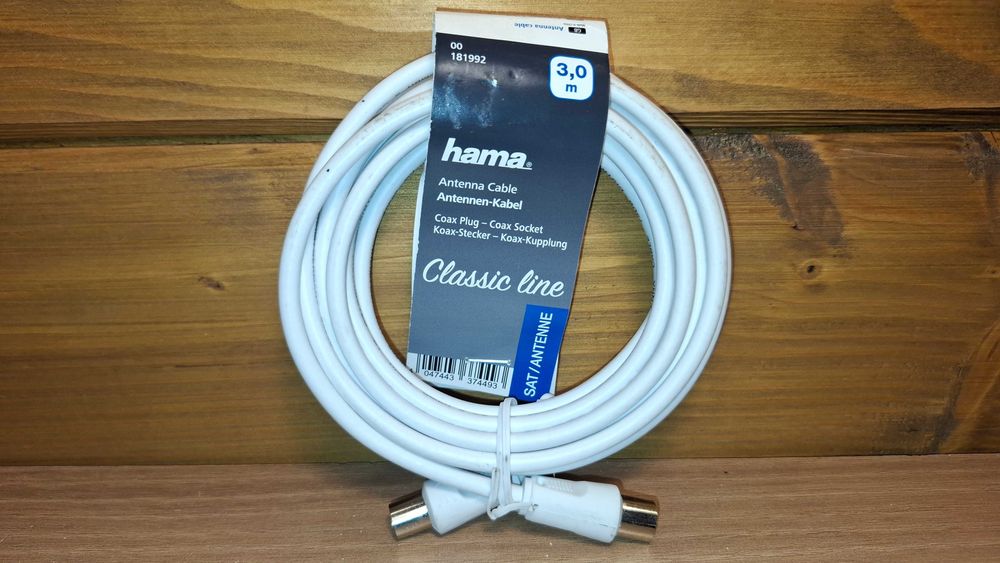 Kabel Antenowy - HAMA - Kabel Koncentryczny - DVB-T2 - 3 metry