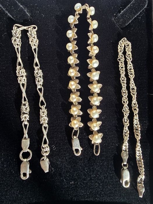 Срібний браслет ланцюжком + перлинки