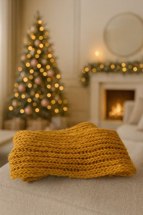 Komin, żółty zimowy ciepły szalik, musztardowy komin