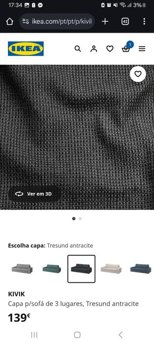 Sofá Kivik 3 lugares com capa Tibbleby bege/cinzento