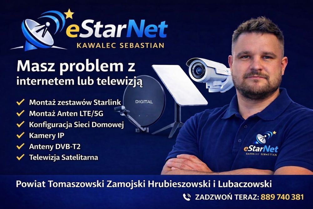 Montaz anten Starlink, instalacje Lan/LTE/5G, monitoring, kamery, SAT/DVBT2