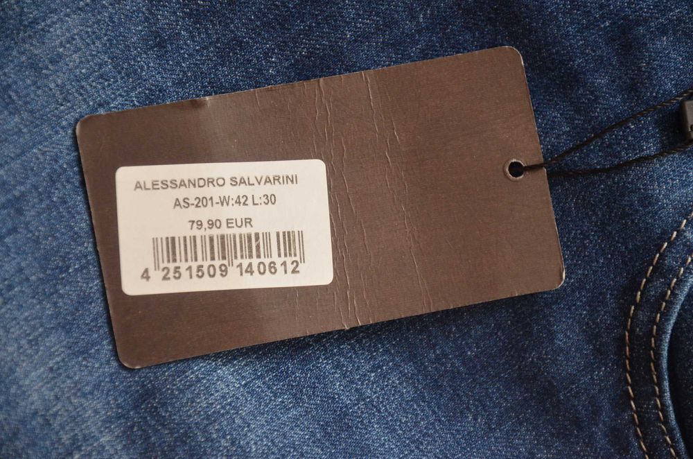 Spodnie dżinsy jeansy Alessandro Salvarini W42 L30 nowe z met. granat