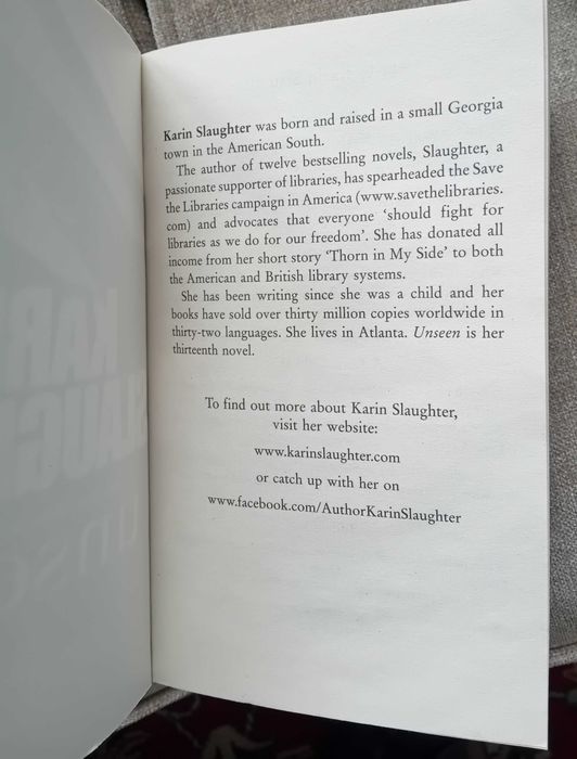 Fantástico livro "Unseen" de Karin Slaughter