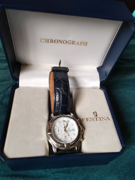 Relógio Festina original chronograph, pulseira couro azul