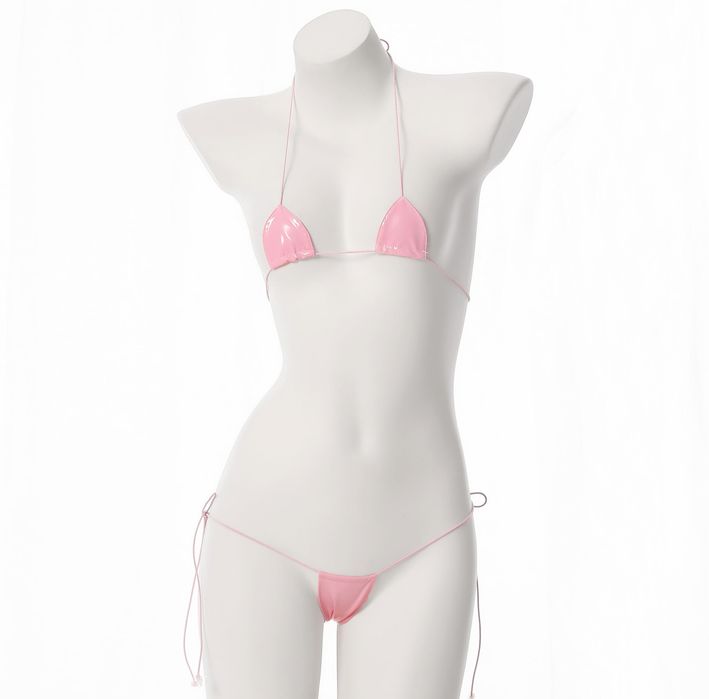 Jersey Micro Bikini na plażę imitacja skóry na gumkach jasny różowy