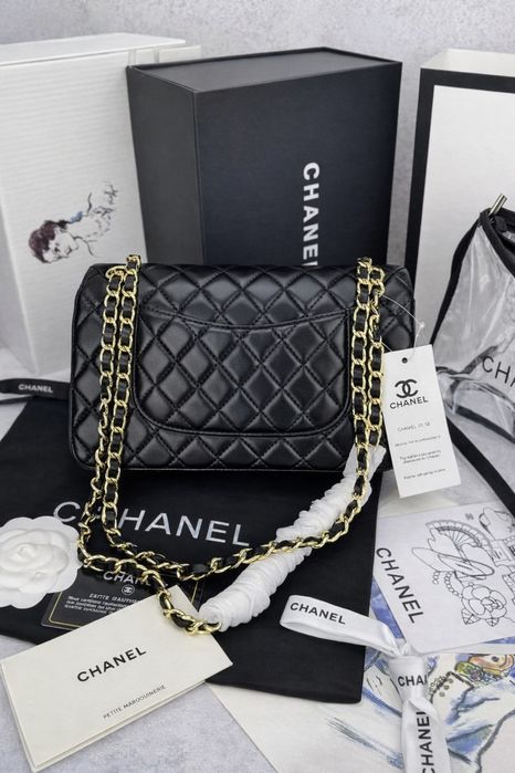 Преміум сумка жіноча Chanel з ремінцем на ланцюжку, шкіряна чорна .