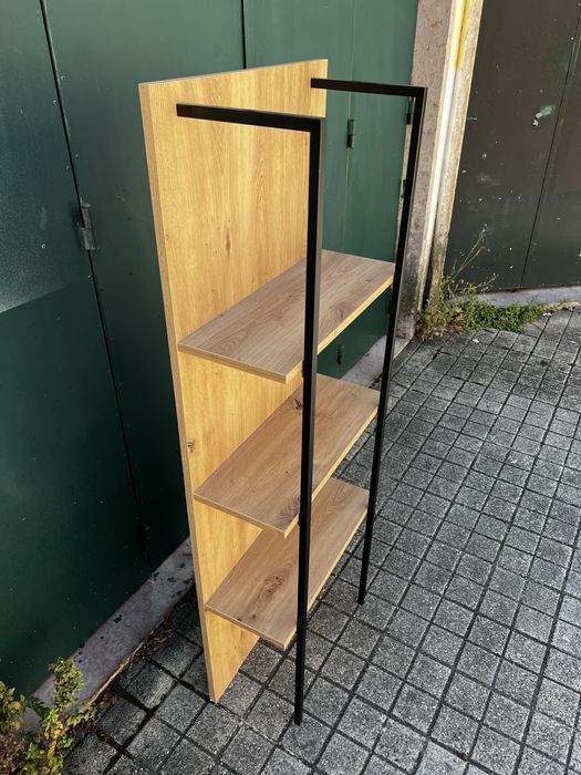 Estante madeira ferro preto estilo nórdico