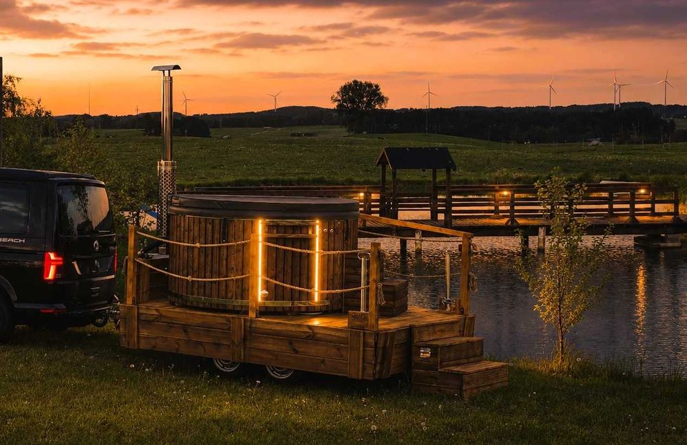 Balia ogrodowa mobilna, jacuzzi. Idealna na tani biznes lub dofinansowanie z LGD/UP. Na przyczepce dwuosiowej.