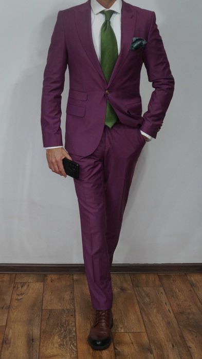 Garnitur Trzyczęściowy Reginald Wełna Rozmiar 46/SFioletowy Slim Fit