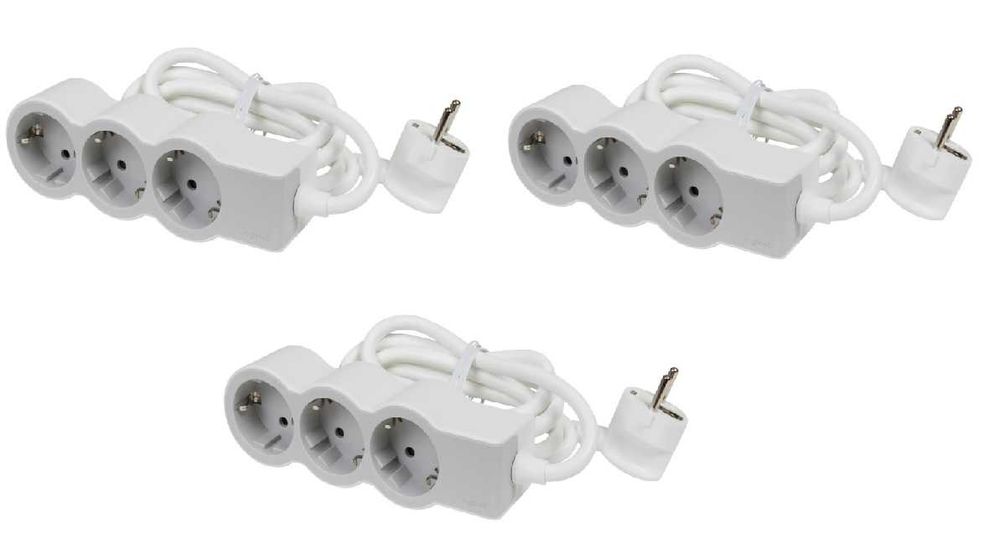 3 x Extensão de 3 tomadas 2P+T 1.5m branco/cinzento