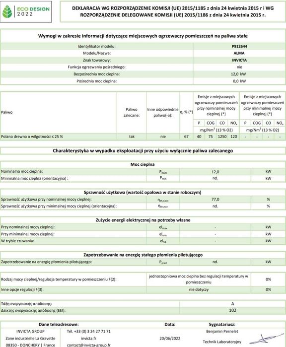 Kominek Piec żeliwny Invicta Alma 12 KW Siena