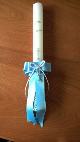 Conjunto vela batizado/batismo + toalha bordados em azul