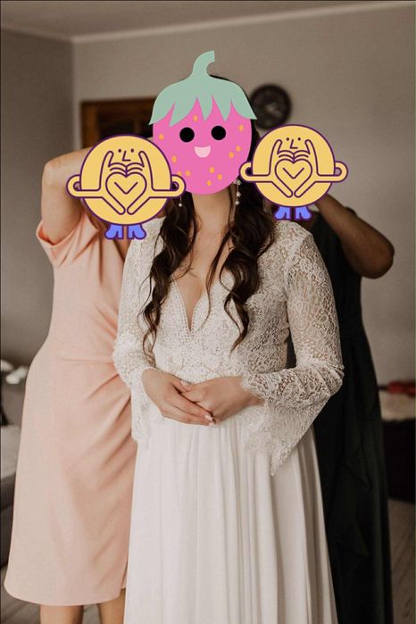 Suknia ślubna boho. Aspena, francuska koronka, szerokie rękawy, idealn