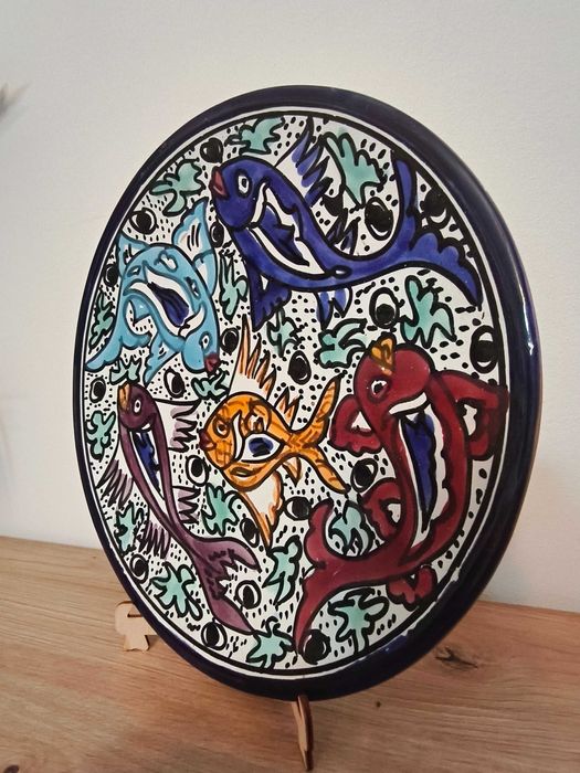 Patera talerz ceramiczny ozdobny rybki sygnowany