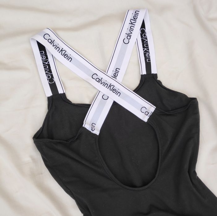 Чорне боді з лого Calvin Klein перехрест на спині бавовна купальник