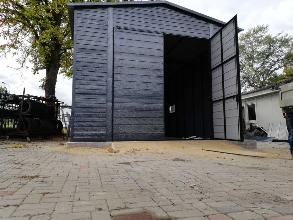 Wysoki Garaż Blaszany Grafitowy - Wiata - Garaże Blaszane - Maj-Blach
