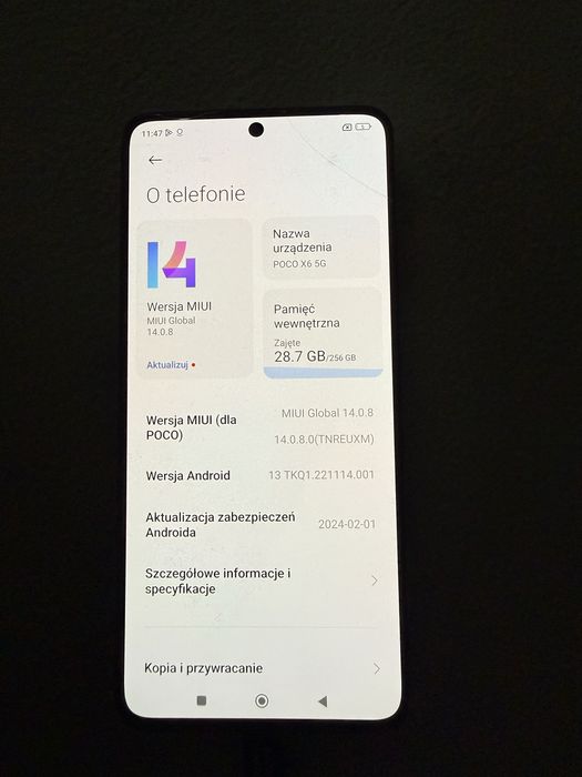 Poco x6 5G  - 12GB RAM z małym peknieciem