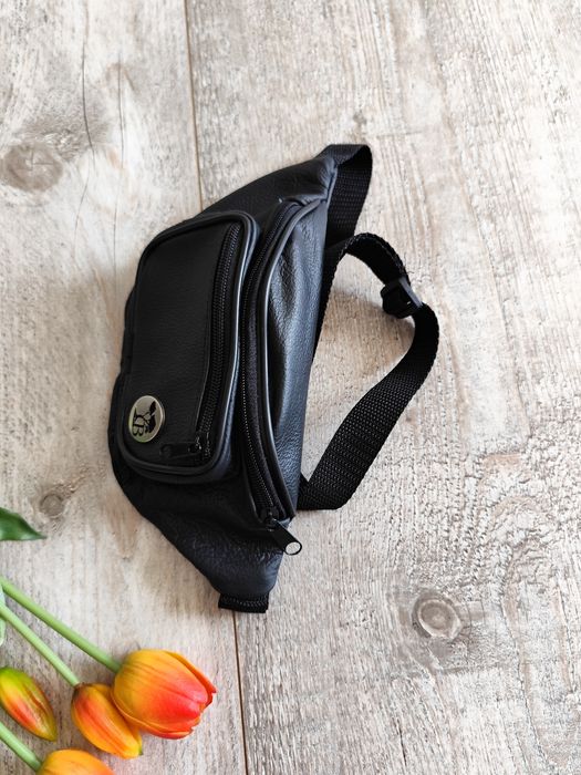 Nowa skórzana czarna nerka biodrówka saszetka prezent męska ze skóry