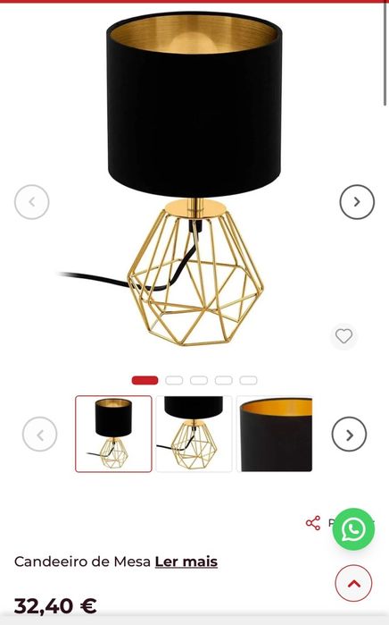 2 candeeiros de mesa de cabeceira preto e dourado