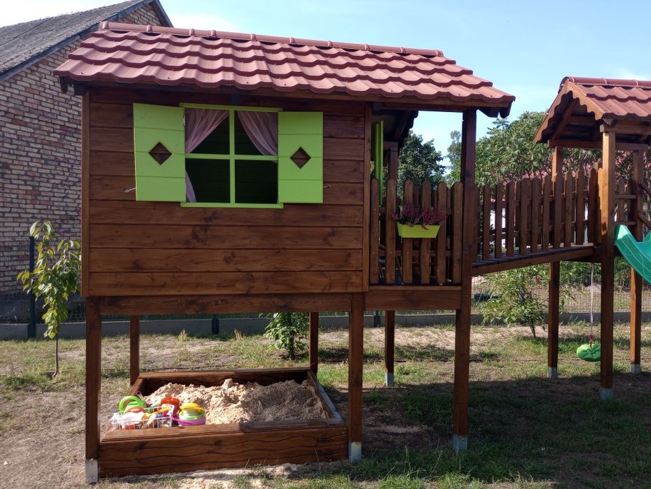 Duży solidny plac zabaw dla dzieci (domek+ most+ zjeżdżalnia)