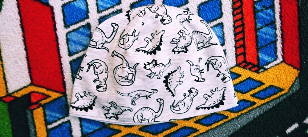 Czapka jesienna,Dinozaury,6/12 miesięcy.