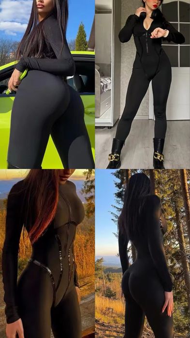Женский комбинезон на змейке со скидкой черный спорт комбез с корсетом