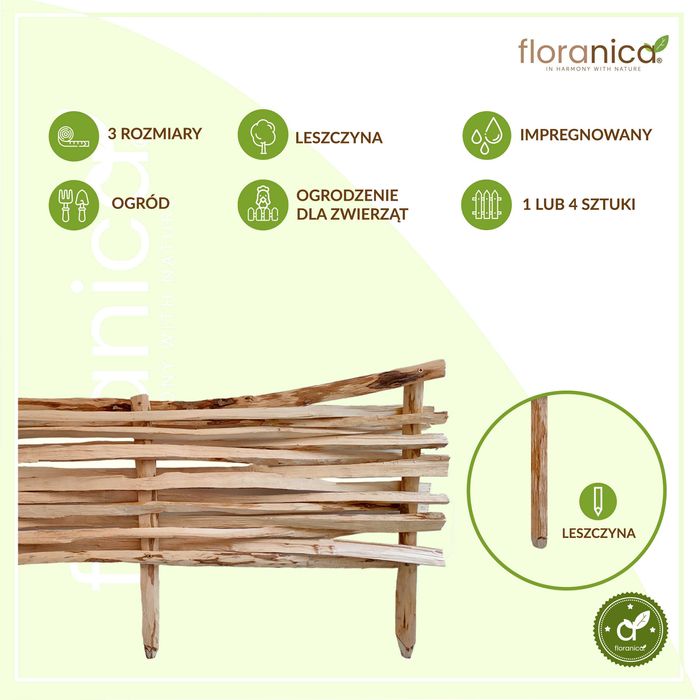 Płot leszczynowy przeplatany - drewniany płot ogrodowy o długości 1m