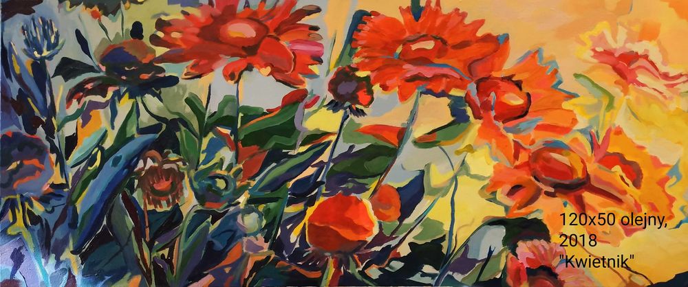 Obraz olejny 120x50 Kwiaty, prezent okazja